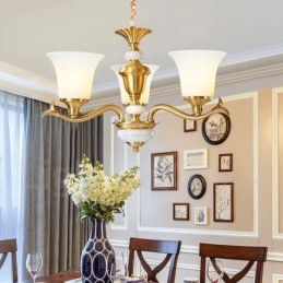 Lampadario a sospensione in ottone puro, rustico, retrò, vintage, con paralumi in vetro e pietra