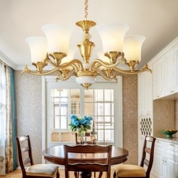Lampadario a sospensione in ottone puro, rustico, retrò, vintage, con paralumi in vetro e pietra