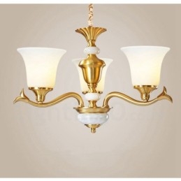 Lampadario a sospensione in ottone puro, rustico, retrò, vintage, con paralumi in vetro e pietra