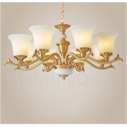 Lampadario a sospensione in ottone puro, rustico, retrò, vintage, con paralumi in vetro e pietra