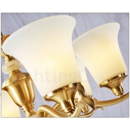 Lampadario a sospensione in ottone puro, rustico, retrò, vintage, con paralumi in vetro e pietra