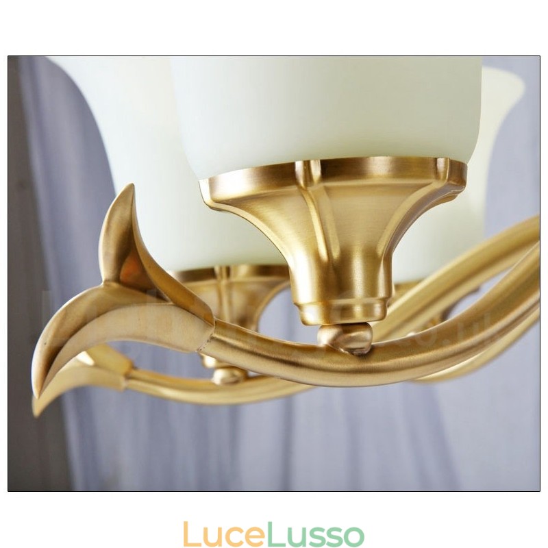 Lampadario a sospensione in ottone puro, rustico, retrò, vintage, con paralumi in vetro e pietra