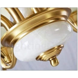 Lampadario a sospensione in ottone puro, rustico, retrò, vintage, con paralumi in vetro e pietra
