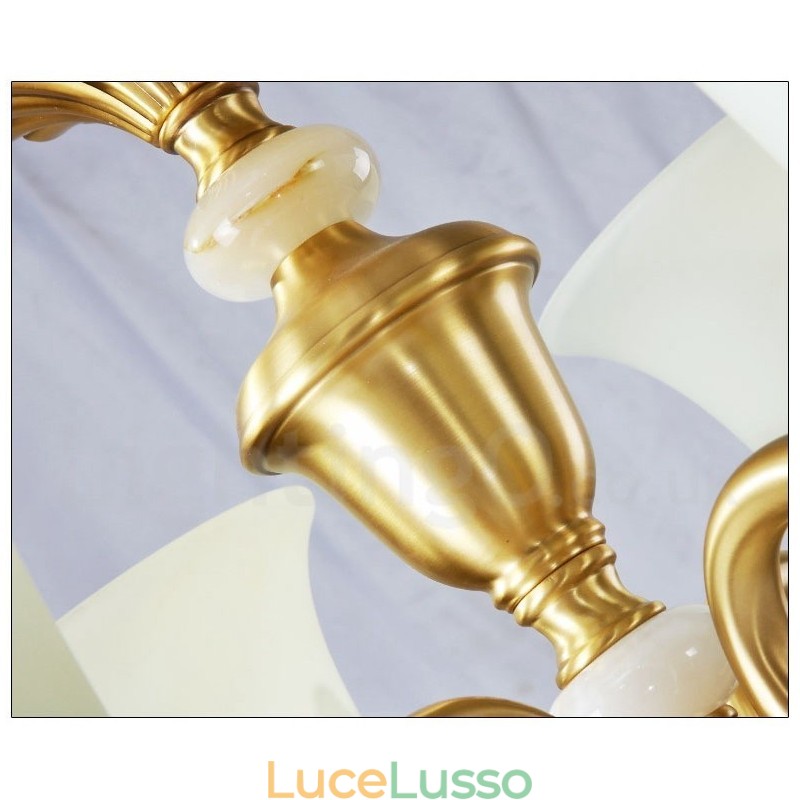 Lampadario a sospensione in ottone puro, rustico, retrò, vintage, con paralumi in vetro e pietra