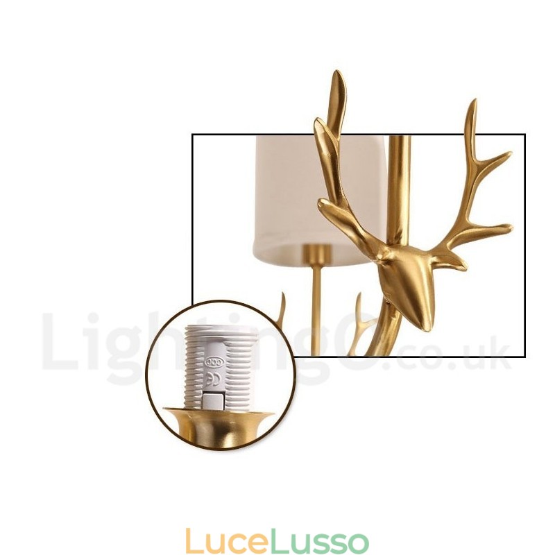 Lampadario a candela in ottone puro, rustico, retrò, vintage, con paralumi in tessuto