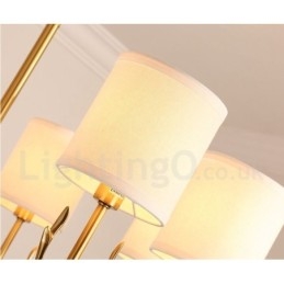 Lampadario a candela in ottone puro, rustico, retrò, vintage, con paralumi in tessuto