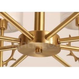 Lampadario a candela in ottone puro, rustico, retrò, vintage, con paralumi in tessuto