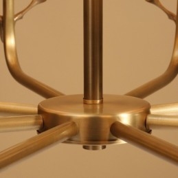 Lampadario a candela in ottone puro, rustico, retrò, vintage, con paralumi in tessuto