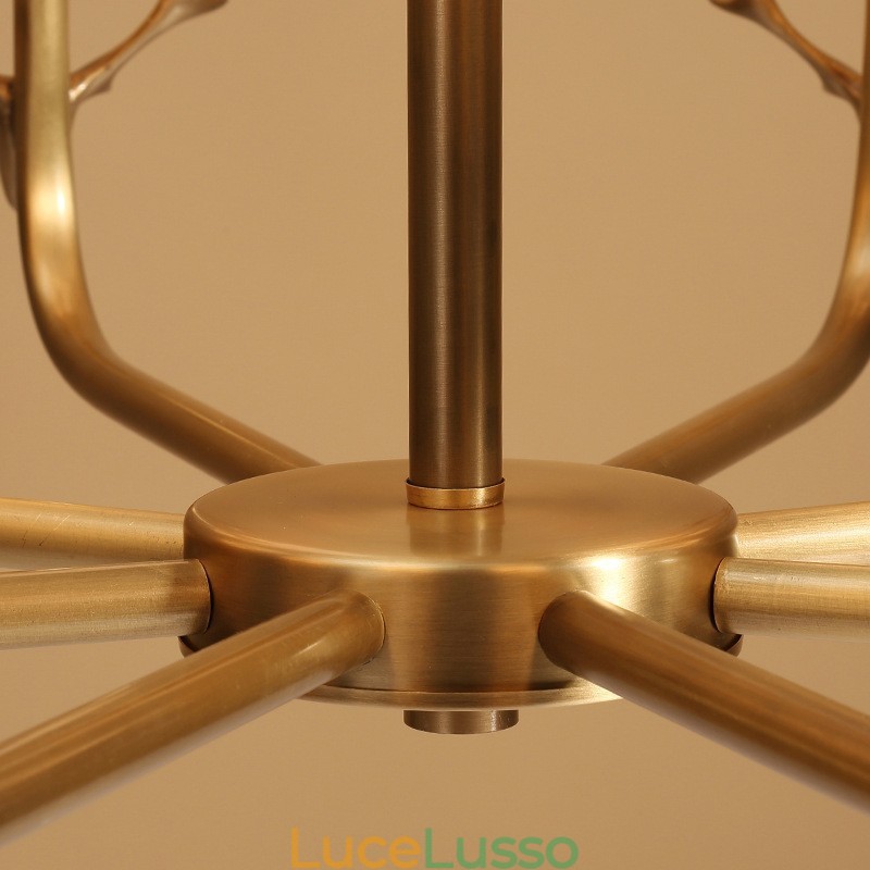 Lampadario a candela in ottone puro, rustico, retrò, vintage, con paralumi in tessuto