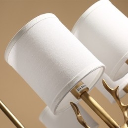 Lampadario a candela in ottone puro, rustico, retrò, vintage, con paralumi in tessuto