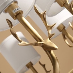 Lampadario a candela in ottone puro, rustico, retrò, vintage, con paralumi in tessuto