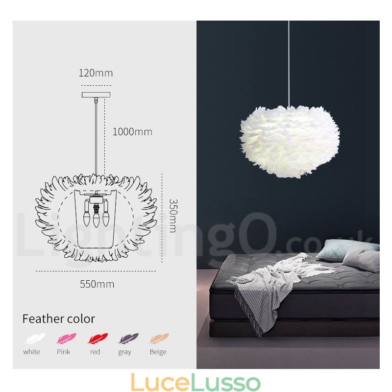 Lampadario a forma di piuma multicolore, moderno e contemporaneo