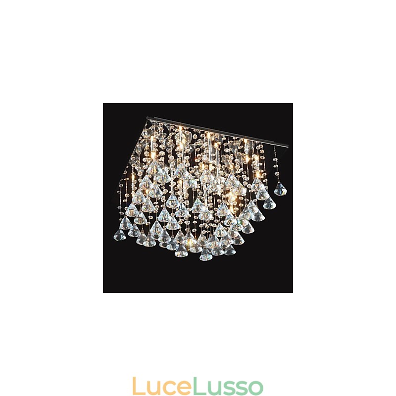 Lampadario tradizionale classico in metallo cromato di cristallo