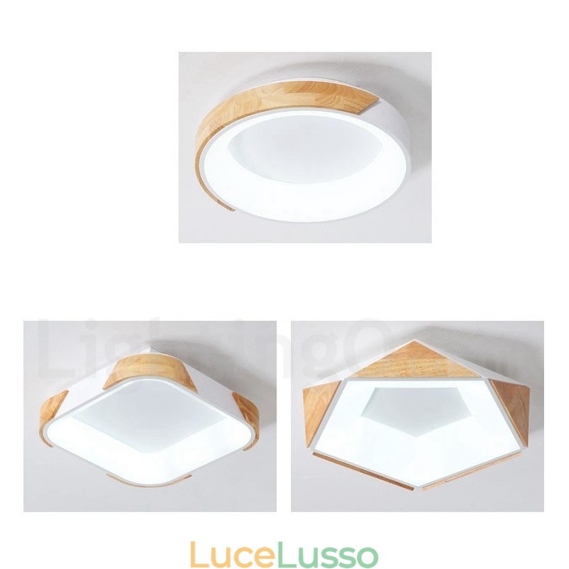 Lampada da soffitto rotonda in legno multicolore dimmerabile con paralume in acrilico Lampada da soffitto in stile nordico