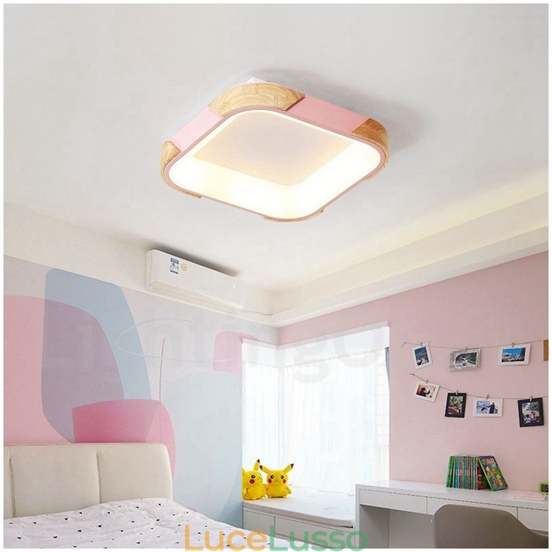 Lampada da soffitto quadrata in legno multicolore dimmerabile con paralume in acrilico Lampada da soffitto in stile nordico