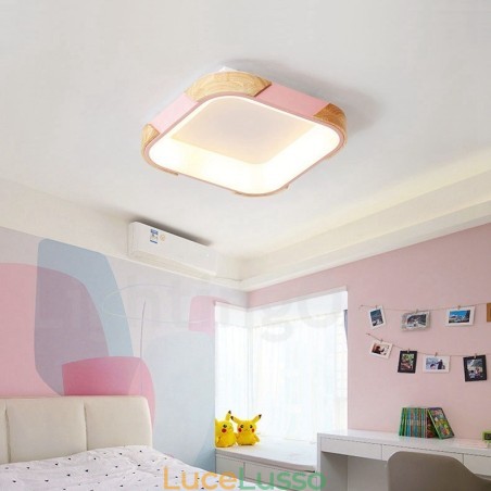 Lampada da soffitto quadrata in legno multicolore dimmerabile con paralume in acrilico Lampada da soffitto in stile nordico Lampada da soffitto quadrata in legno multicolore dimmerabile con paralume in acrilico Lampada da soffitto in stile nordico