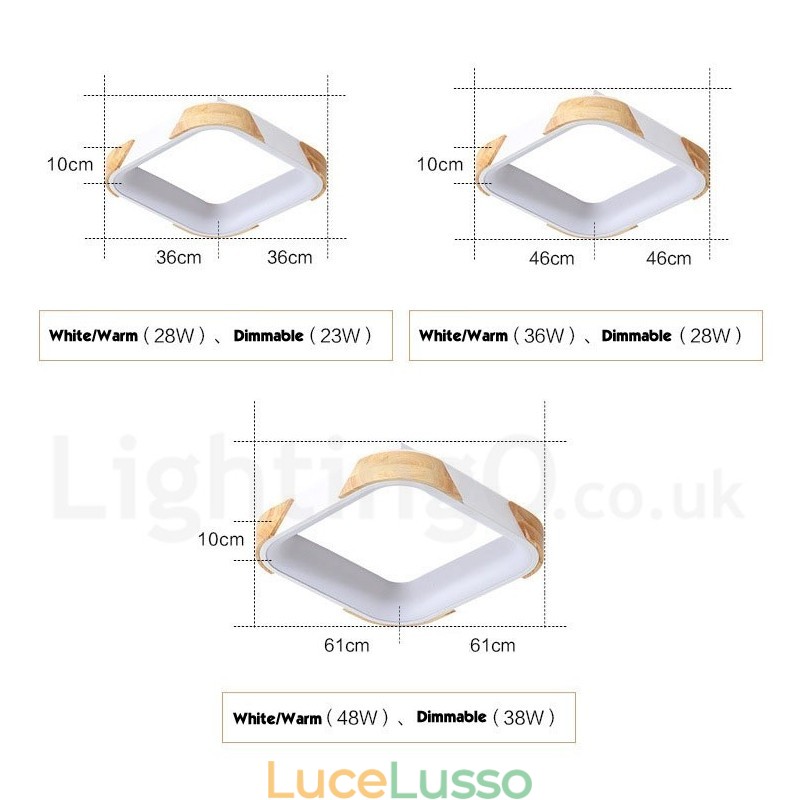 Lampada da soffitto quadrata in legno multicolore dimmerabile con paralume in acrilico Lampada da soffitto in stile nordico