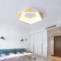 Lampada da soffitto in legno pentagonale multicolore dimmerabile con paralume in acrilico Lampada da soffitto in stile nordico