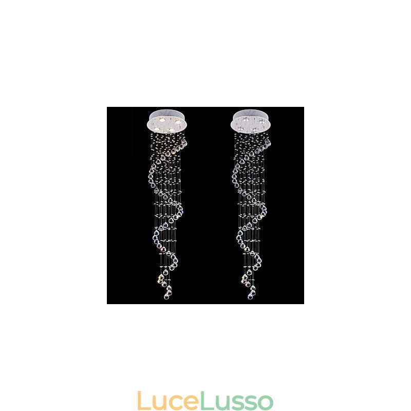 Lampadario a sospensione in cristallo, illuminazione a 4 luci, baldacchino in argento, lampade da soffitto in cristallo K9 trasparente, elica, H150CM