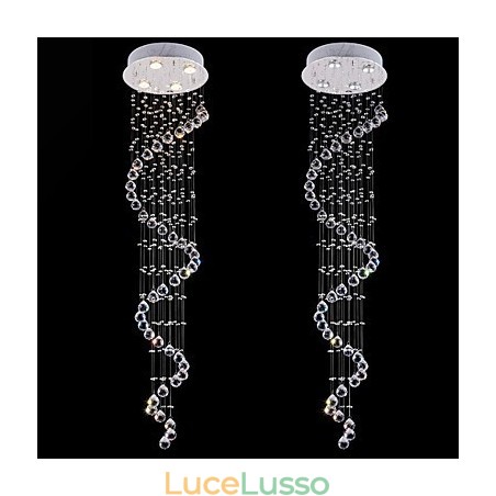 Lampadario a sospensione in cristallo, illuminazione a 4 luci, baldacchino in argento, lampade da soffitto in cristallo K9 trasparente, elica, H150CM Lampadario a sospensione in cristallo, illuminazione a 4 luci, baldacchino in argento, lampade da soffitto in cristallo K9 trasparente, elica, H150CM