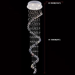 Lampadario a sospensione in cristallo, illuminazione a 4 luci, baldacchino in argento, lampade da soffitto in cristallo K9 trasparente, elica, H150CM