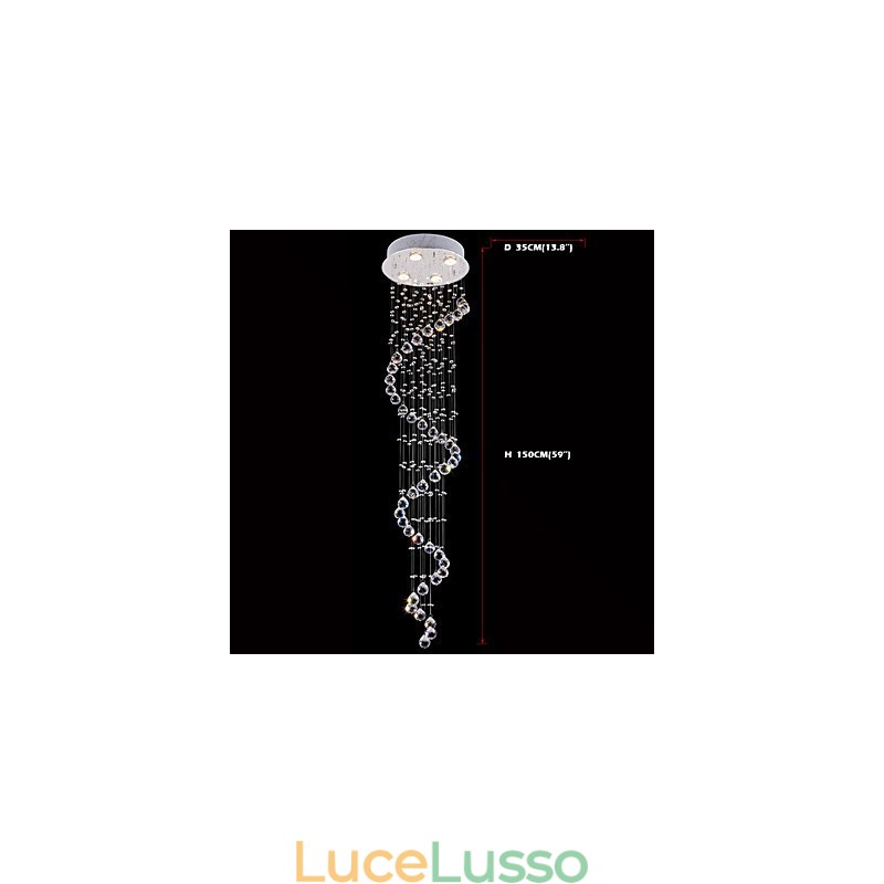 Lampadario a sospensione in cristallo, illuminazione a 4 luci, baldacchino in argento, lampade da soffitto in cristallo K9 trasparente, elica, H150CM