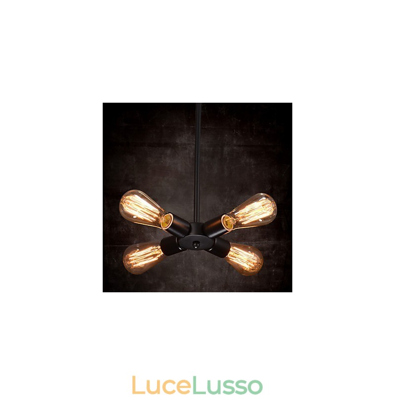 Lampada a sospensione 4 luci stile country in ferro battuto
