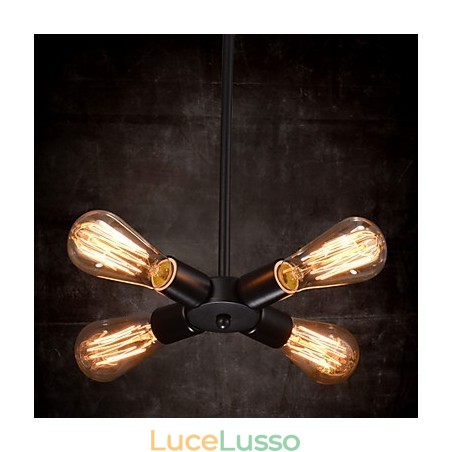 Lampada a sospensione 4 luci stile country in ferro battuto Lampada a sospensione 4 luci stile country in ferro battuto