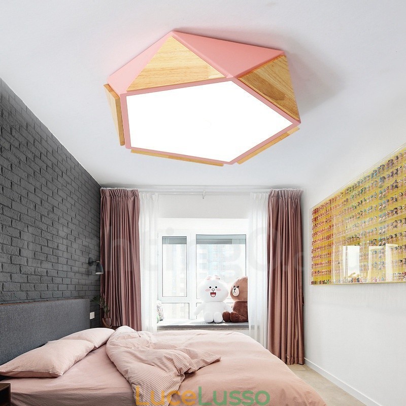 Lampada da soffitto in legno multicolore Macaron dimmerabile con paralume in acrilico Lampada da soffitto in stile nordico