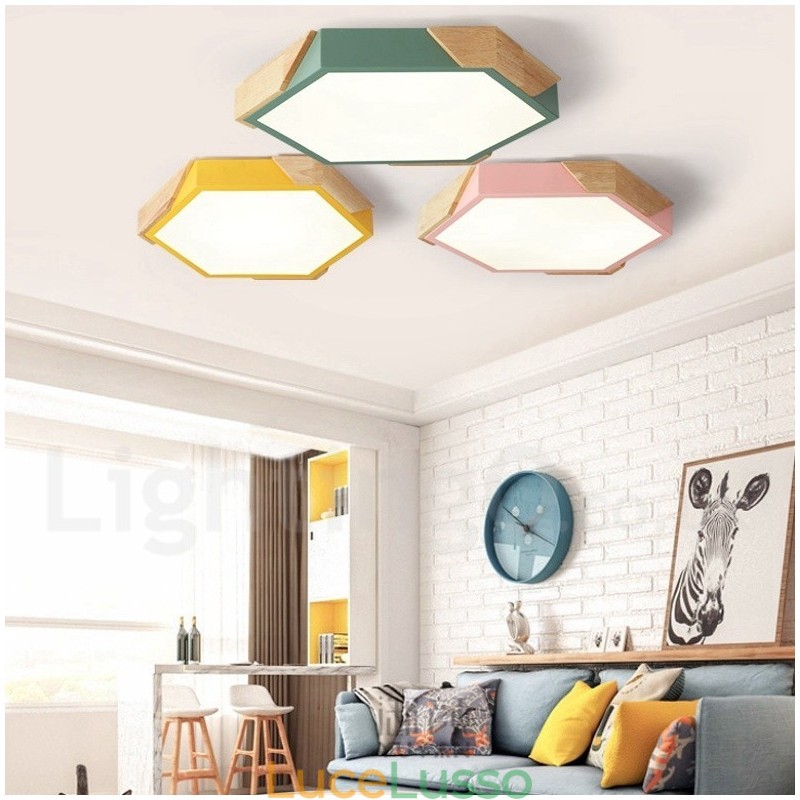 Lampada da soffitto in legno multicolore ultra sottile Macaron dimmerabile con paralume in acrilico Lampada da soffitto in stile nordico