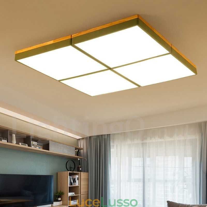 Grande lampada da soffitto quadrata dimmerabile Macaron ultra sottile multicolore in legno con paralume in acrilico Lampada da soffitto in stile nordico