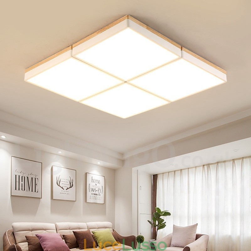 Grande lampada da soffitto quadrata dimmerabile Macaron ultra sottile multicolore in legno con paralume in acrilico Lampada da soffitto in stile nordico