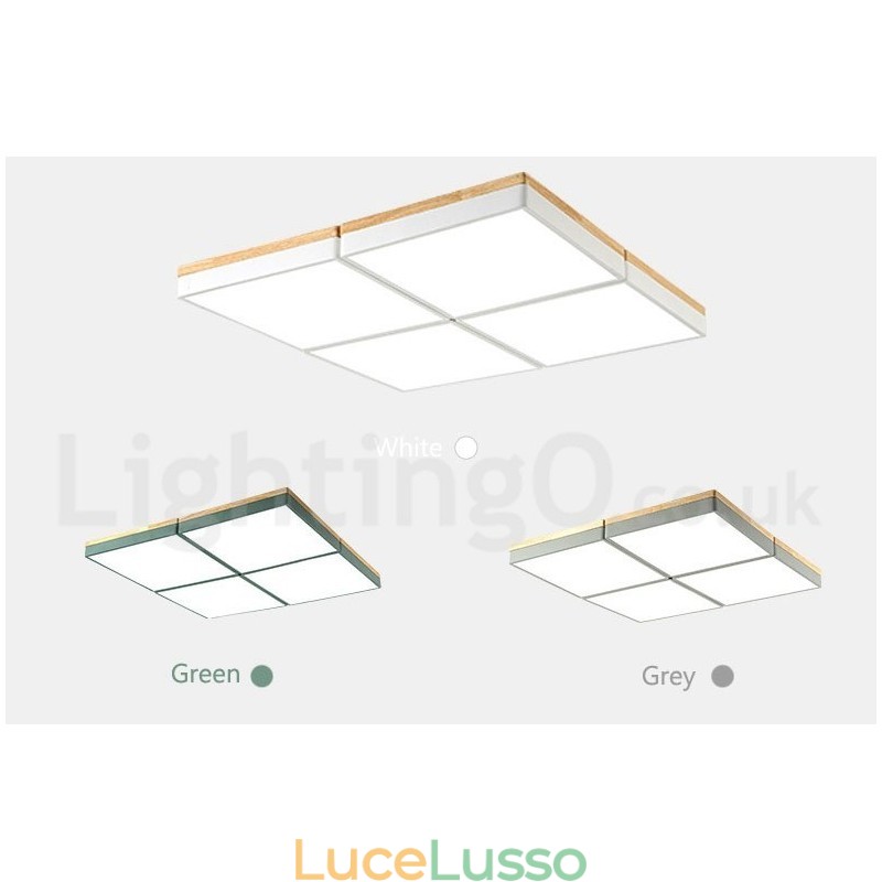 Grande lampada da soffitto quadrata dimmerabile Macaron ultra sottile multicolore in legno con paralume in acrilico Lampada da soffitto in stile nordico