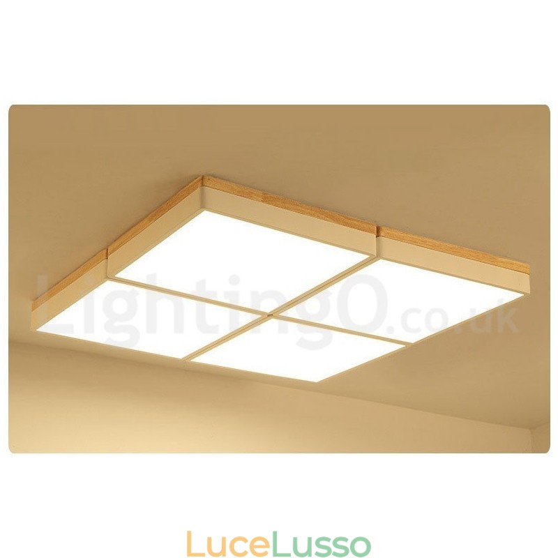 Grande lampada da soffitto quadrata dimmerabile Macaron ultra sottile multicolore in legno con paralume in acrilico Lampada da soffitto in stile nordico