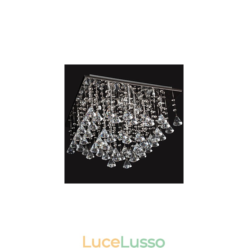 Lampadario tradizionale classico in metallo cromato di cristallo