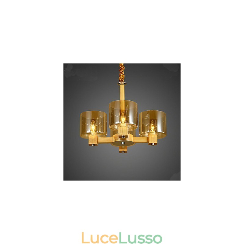 Lampada a sospensione moda tavolo in legno con copertura in vetro