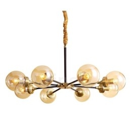Lampadario a sospensione in ottone puro, rustico, retrò, vintage, con paralumi in vetro