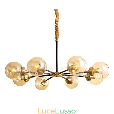 Lampadario a sospensione in ottone puro, rustico, retrò, vintage, con paralumi in vetro Lampadario a sospensione in ottone puro, rustico, retrò, vintage, con paralumi in vetro