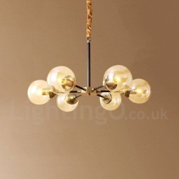 Lampadario a sospensione in ottone puro, rustico, retrò, vintage, con paralumi in vetro