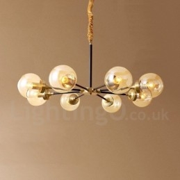 Lampadario a sospensione in ottone puro, rustico, retrò, vintage, con paralumi in vetro