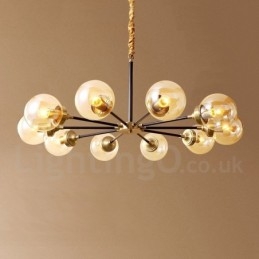 Lampadario a sospensione in ottone puro, rustico, retrò, vintage, con paralumi in vetro