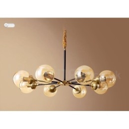 Lampadario a sospensione in ottone puro, rustico, retrò, vintage, con paralumi in vetro