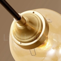 Lampadario a sospensione in ottone puro, rustico, retrò, vintage, con paralumi in vetro