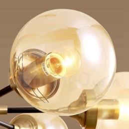 Lampadario a sospensione in ottone puro, rustico, retrò, vintage, con paralumi in vetro