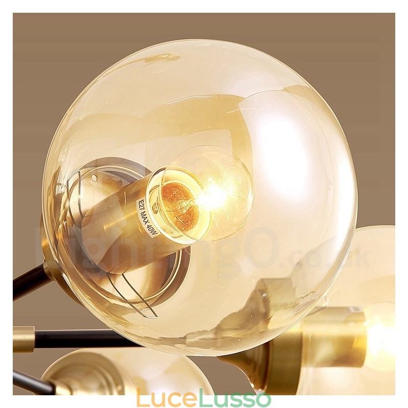 Lampadario a sospensione in ottone puro, rustico, retrò, vintage, con paralumi in vetro