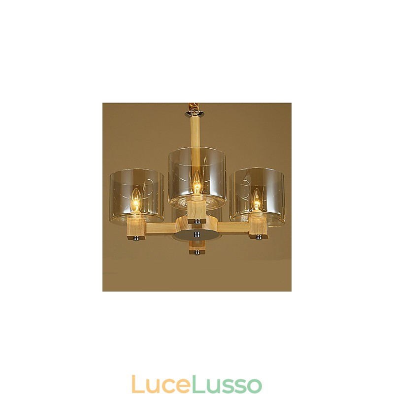 Lampada a sospensione moda tavolo in legno con copertura in vetro