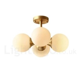Lampada da soffitto a filo in ottone puro, moderna, contemporanea, semplice, rustica, retrò, vintage, con paralumi in vetro, 4 luci