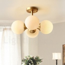 Lampada da soffitto a filo in ottone puro, moderna, contemporanea, semplice, rustica, retrò, vintage, con paralumi in vetro, 4 luci