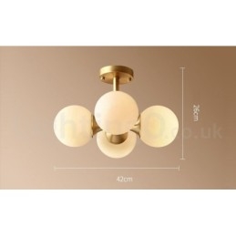 Lampada da soffitto a filo in ottone puro, moderna, contemporanea, semplice, rustica, retrò, vintage, con paralumi in vetro, 4 luci
