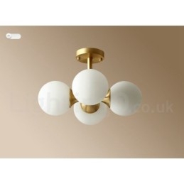Lampada da soffitto a filo in ottone puro, moderna, contemporanea, semplice, rustica, retrò, vintage, con paralumi in vetro, 4 luci